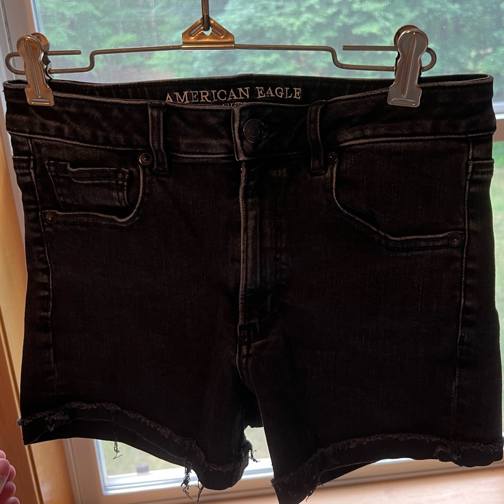 American Eagle Outfitters Super High Rise Shortie Black Jean Shorts Size 6